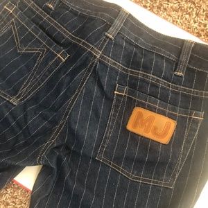 Sz 27 Marc by Marc Jacobs skinny lurex silver metallic pinstripe jeans 00s